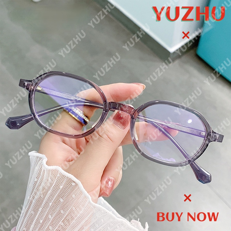 (YUZHU) COD New Fashion Anti Blue Light Kacamata Retro Transparan TR90 Oval Frame Lensa Yang Dapat Diganti Kacamata untuk Wanita