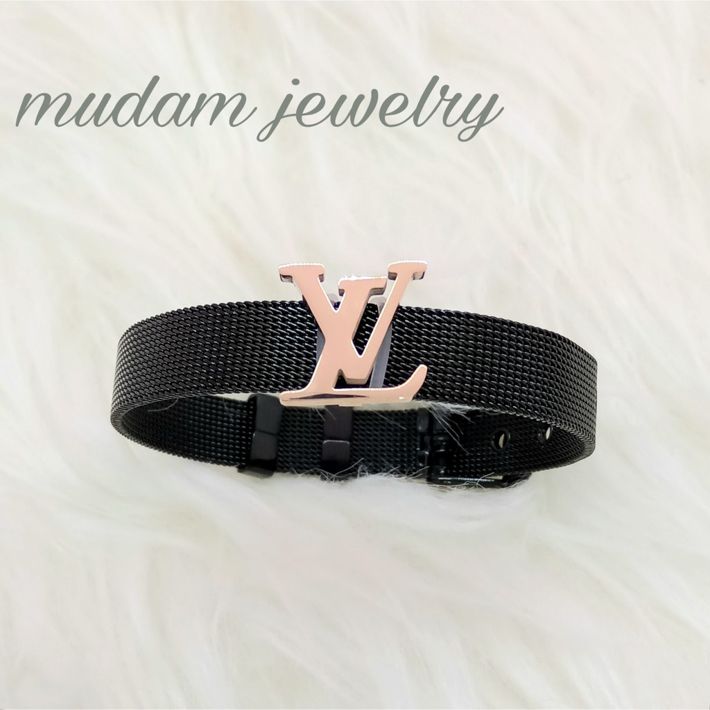 Gelang Titanium L*, H dan Blgr Model Tali Jam Warna Hitam dan Rosegold