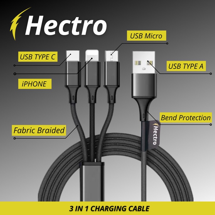 HECTRO KABEL CHARGER 3 IN 1 TYPE C MICRO USB IPHONE