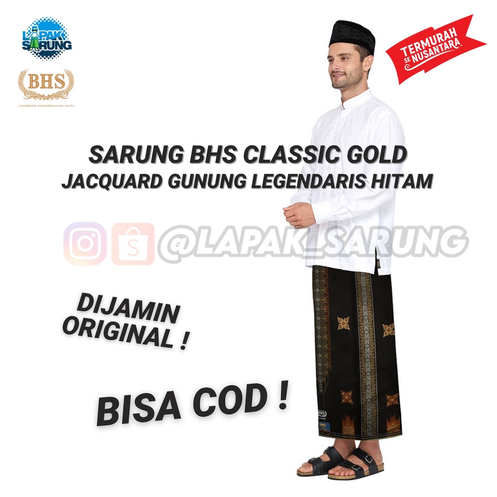 Sarung BHS Classic Gold Motif JGL 4 Jacquard Gunung Legendaris Hitam Orange