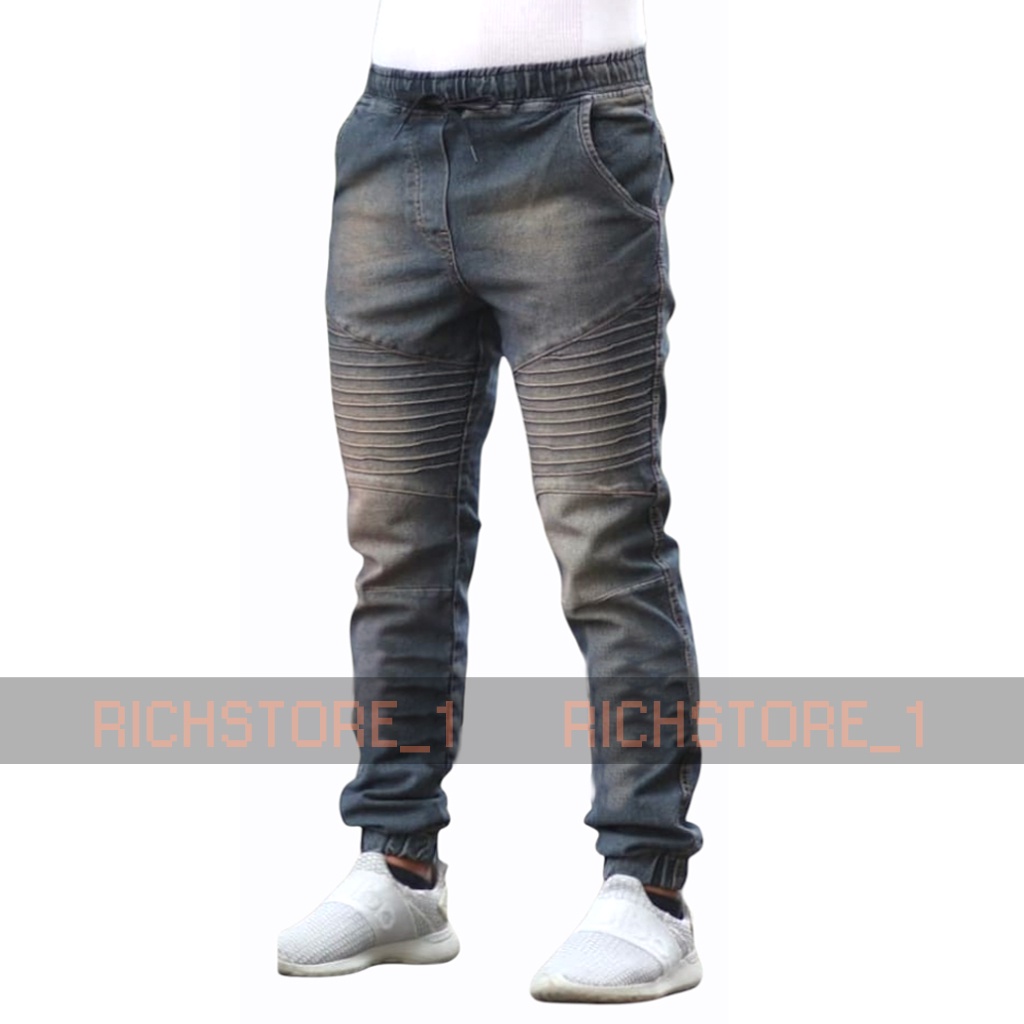 Celana Jogger Panjang Pria jeans Denim Model Bikers casual original