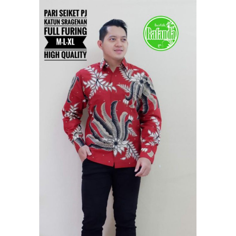 Kemeja Batik Lengan Panjang Pria Batik Pria Merah Lengan Panjang PARI SEIKET