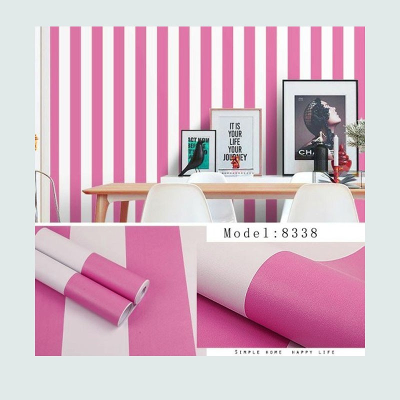 (PROMO) Gudang Wallpaper Stiker Dinding | Walpaper dinding Kamar Tidur | Wallpaper Promo Garis Pink Bahan PVC Premium Anti Noda dan Anti Air Berkualitas Terbaik (SUDAH ADA LEM)