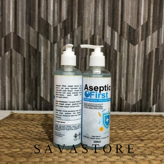 HANDSANITIZER GEL PUMP 250ML ASEPTIC FIRST GEL ANTIBACTERIAL LEMBUT DIKULIT - ECER GROSIR