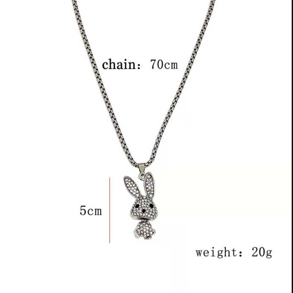 Mxbeauty Wanita Kalung Pria Lucu Double Layer Kartun Kelinci Perhiasan Fashion Rabbit Liontin Berlian Imitasi Rantai Logam Baja Titanium Choker