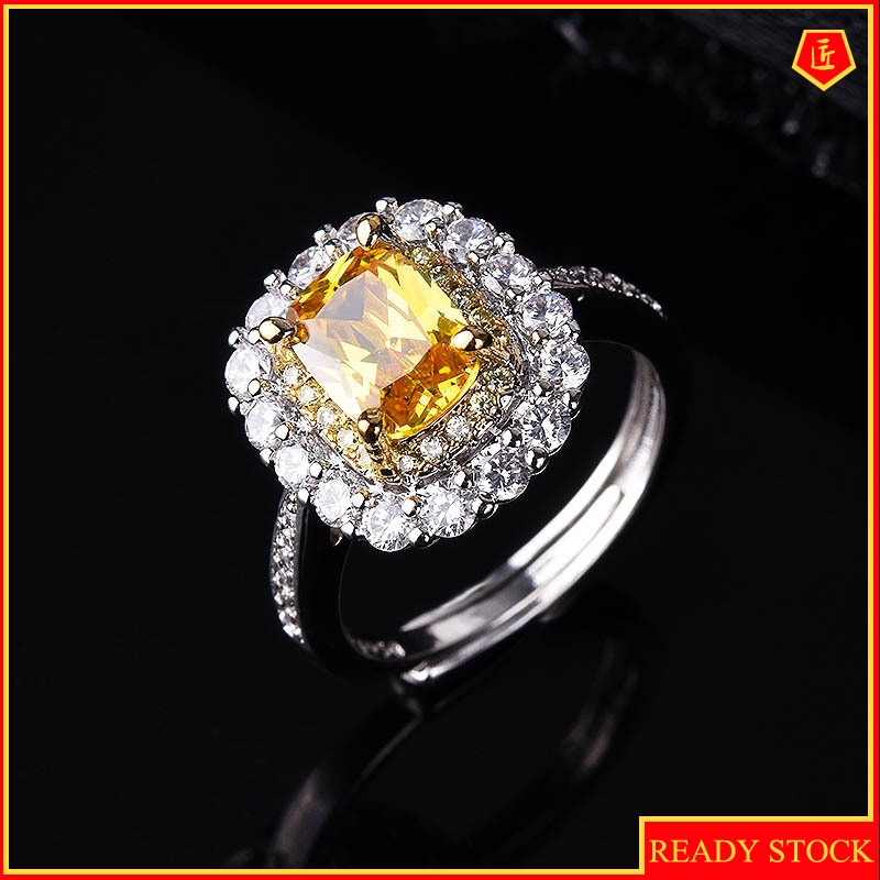 [Ready Stock]Luxury Fashion Citrine Square Diamond Open Ring