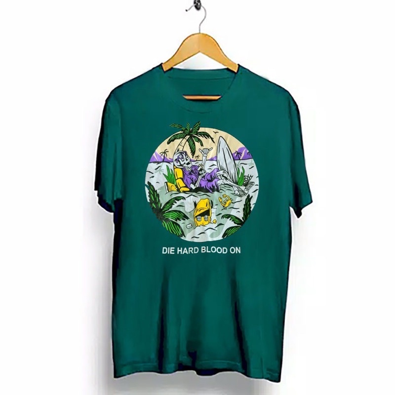 KAOS SURFING TENGKORAK BAJU KAOS T SHIRT PRIA WANITA DISTRO SURF SURFING TENGKORAK SKULL HIJAU PRIA