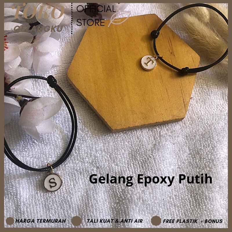 (A-Z) GELANG EPOXY PUTIH ( BELI 10 FREE 1 GELANG POLOS ) / Gelang Tali Huruf Inisial Pria Wanita / Gelang Couple Sahabat Pacar / Bracelet initial Abjad