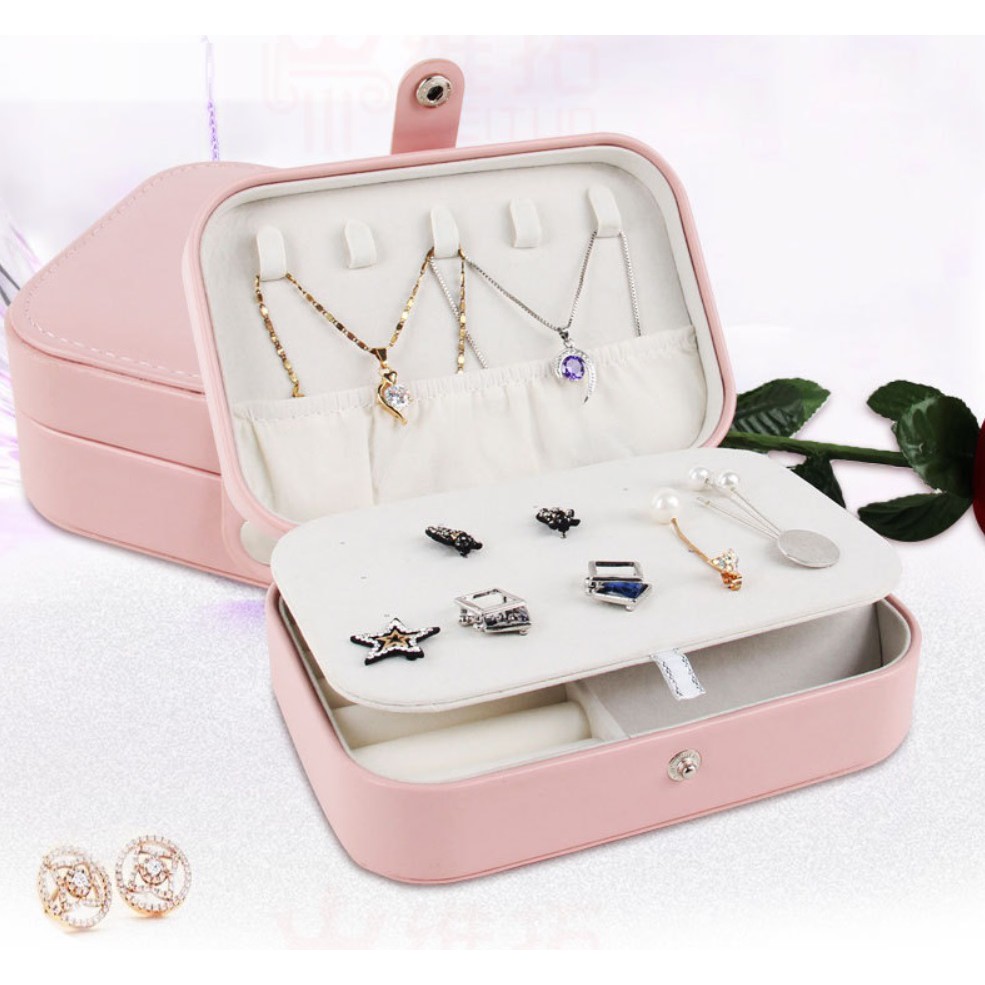 Mini Kotak Perhiasan Travel Jewelry Anting Kalung Cincin Gelang Box Tempat Penyimpanan Ada Kunci