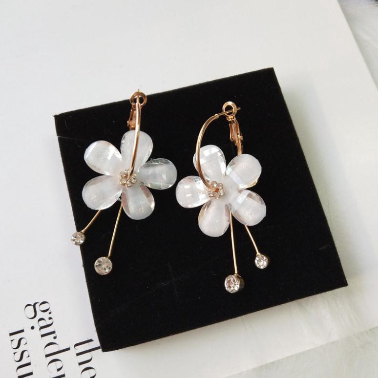 Bayar Di Tempat Korean Pendant Flower Crystal Hoop Circle Hook Earrings Fashion Women Anting Studs-3