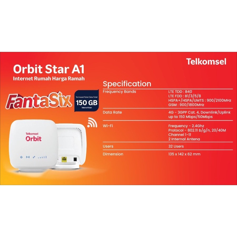 Modem Orbit Star A1 Modem Router Telkomsel 4G free 150GB