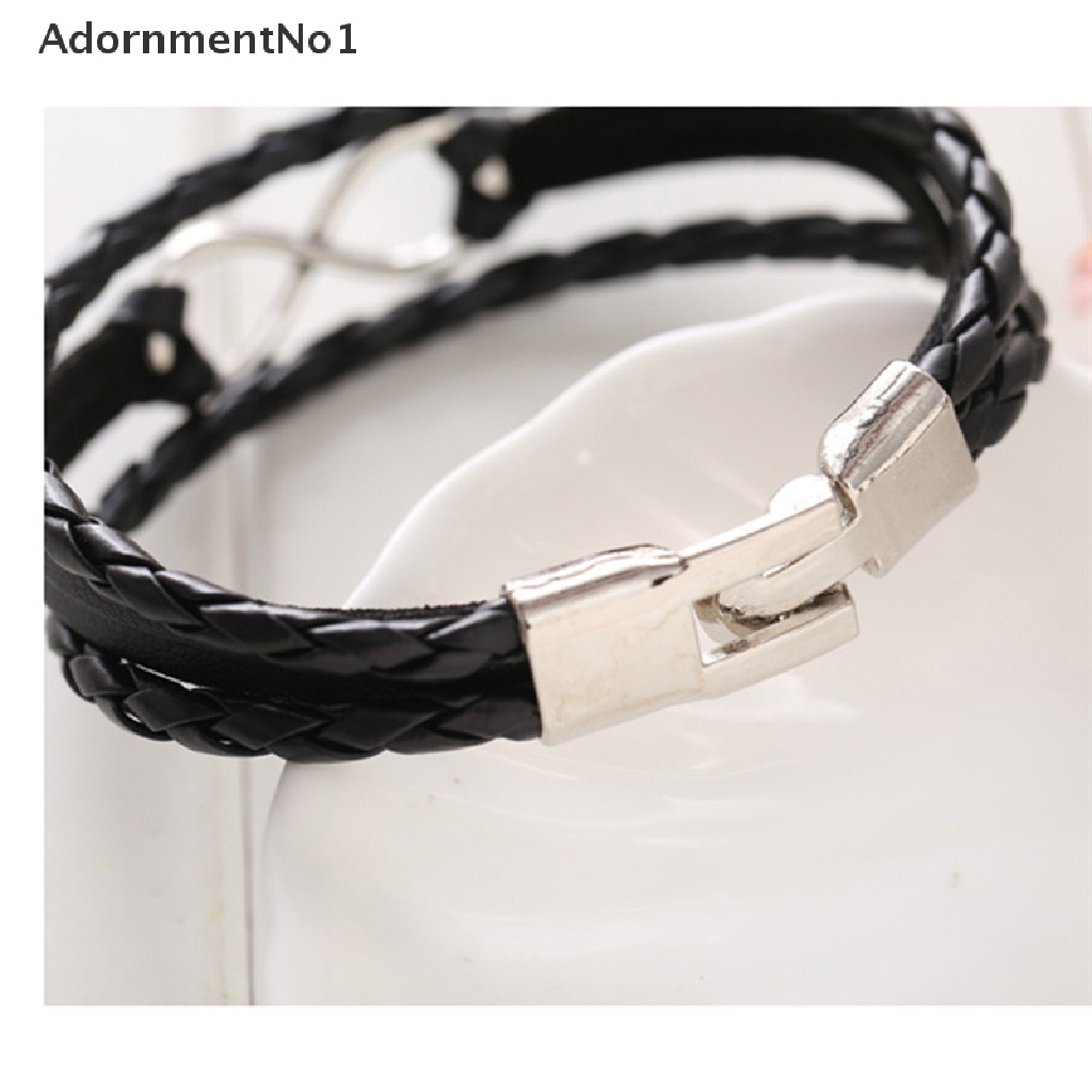 (AdornmentNo1) Gelang Tangan Tali Kulit Motif Kepang Aksen Infinity Untuk Perhiasan Wanita Charms