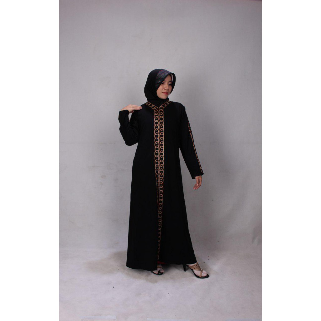 Gamis Stik Gelang Basmah / Baju Jubah Hitam/ Busana Muslim Terusan Wanita -Perlengkapan Umroh Wanita