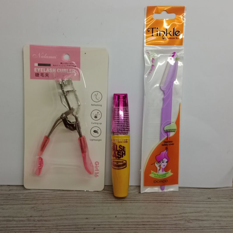 Murah 3in1 Paket Mascara Single Mix + Penjepit Bulu Mata + Pisau Pencukur Alis