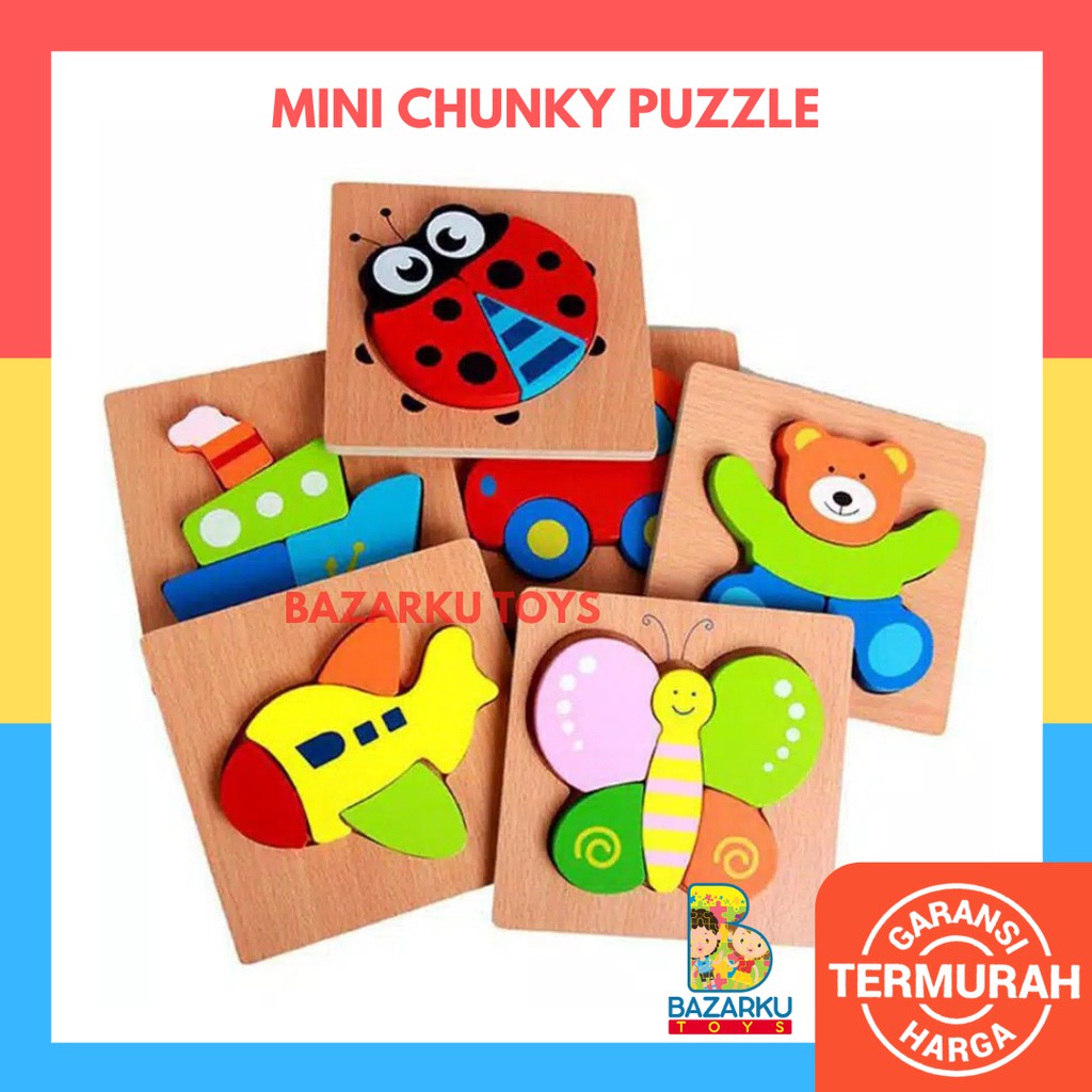 Mini Chunky Puzzle Wooden Puzzle Anak Puzzle Kayu Jigsaw Puzzle 3D Mainan Balita Mainan Edukasi