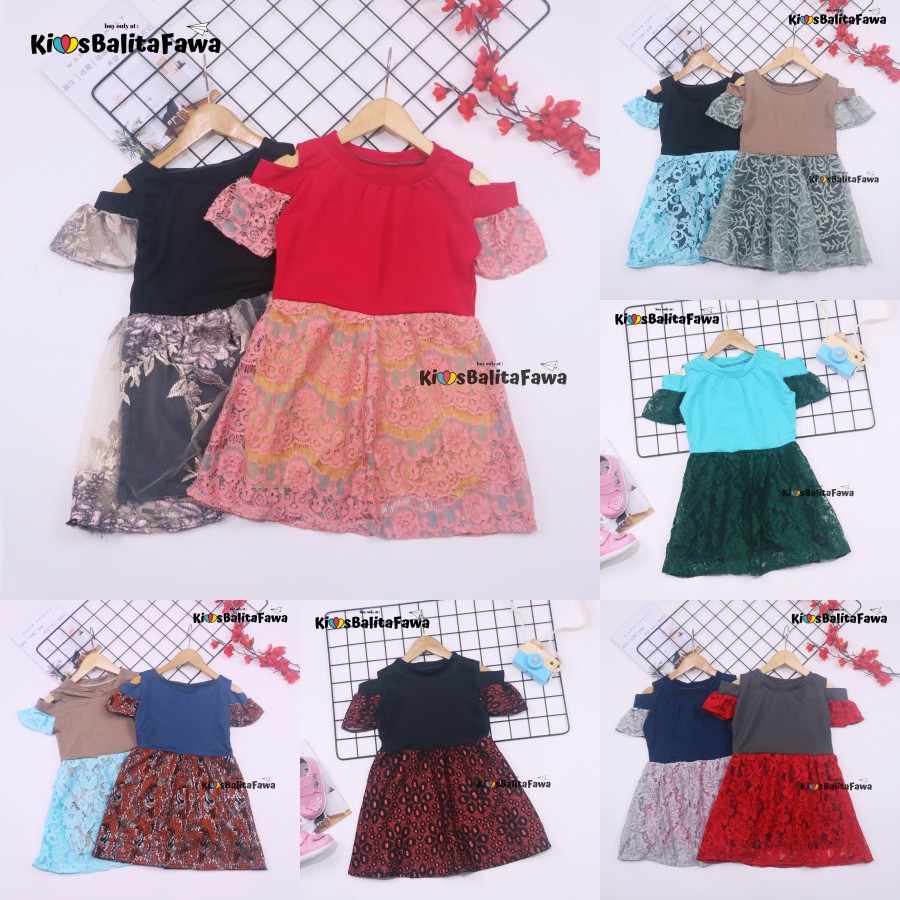 Dress Indira uk 1-2 Tahun / Dres Brukat Anak Perempuan Murah Baju Atasan Pesta Brokat Sabrina Lengan