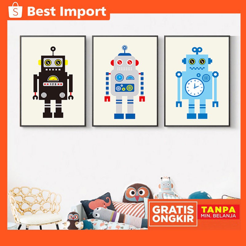 Poster Impor Online Robot Kartun Kanvas Lukisan Nursery Wall Art Gambar Pop Dinding Untuk Kamar Hadi
