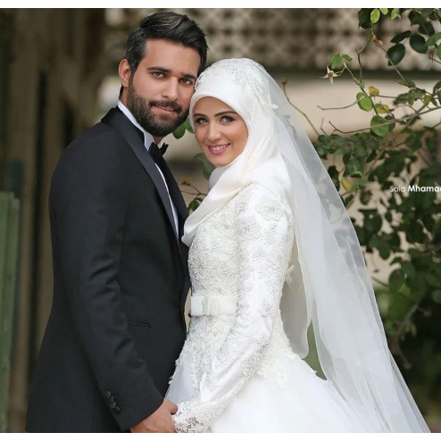 Jual Desain Baru Arab Islam Muslim Gaun Pengantin Muslim Lengan Panjang Pernikahan Gaun Mewah Kerah Tingg Indonesia|Shopee Indonesia