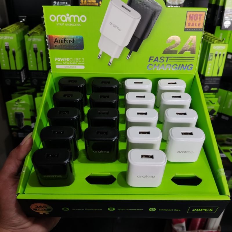 PER PCS ORIGINAL BATOK CHARGER ORAIMO OCW E65SP OCW-E65SP (PER BOX ISI 20 PCS) 2A ORIGINAL SUPORT FAST CHARGING