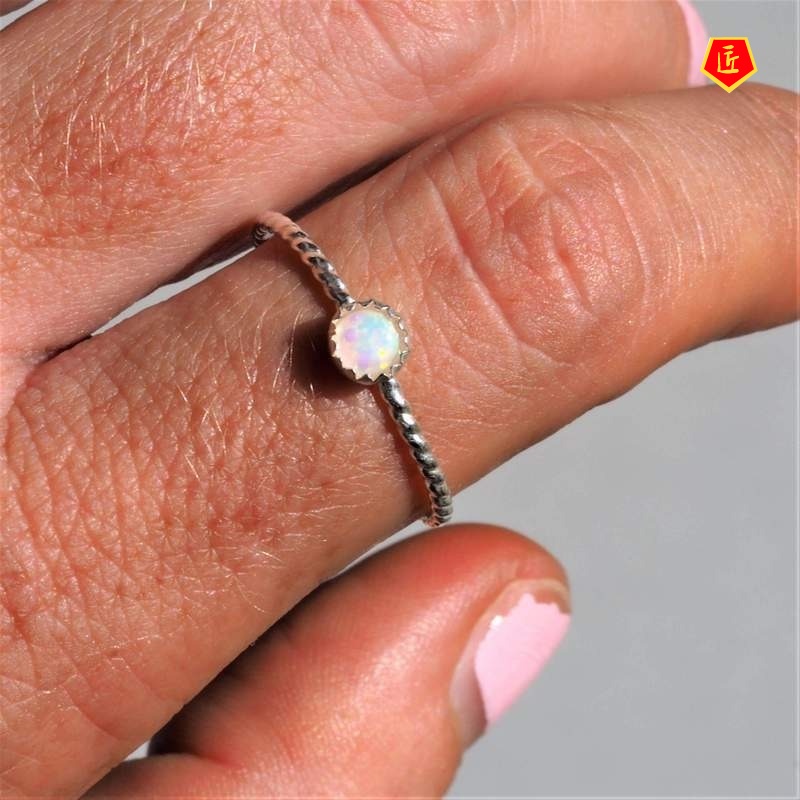 [Ready Stock]Simple Fashion Silver Inlaid Opal Ring