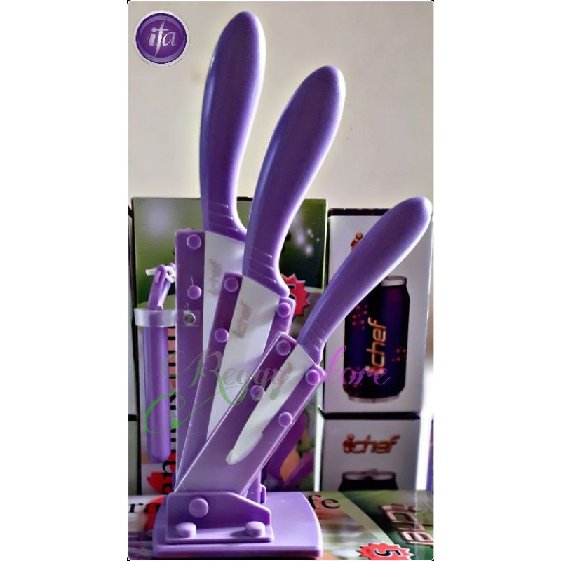 Pisau Set Ceramic iChef / pisau keramik ichef 5 in 1 ungu | purple ceramic knife