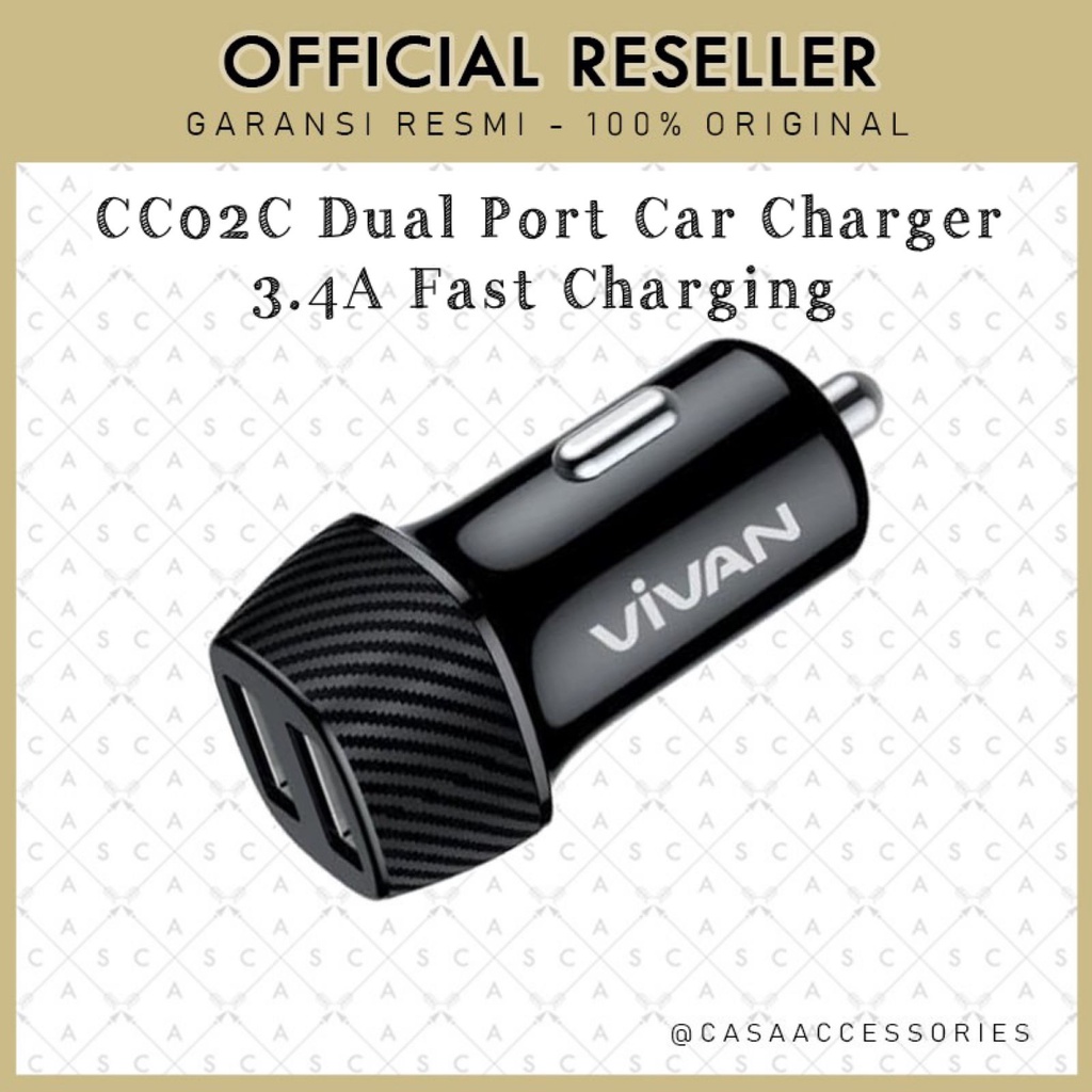 Vivan Car Charger CC02C 3.4A Dual USB Smart IC Quick Charging Original