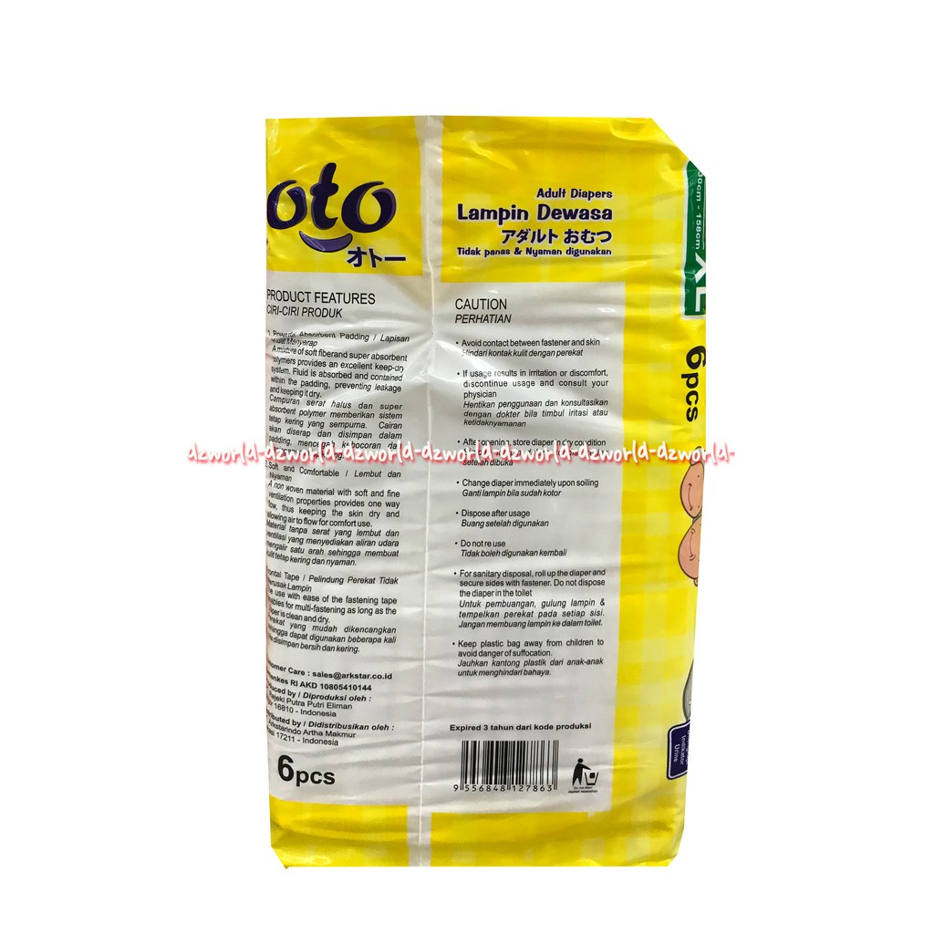 Oto Adult Diapers XL 6 Cool &amp; Comfortable Orang Tua Lampin Dewasa Popok Perekat Dewasa Orang Tua Otto kuning XL6