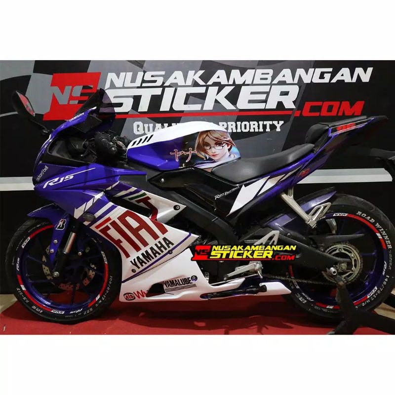 Decal Stiker Motor Yamaha R15 V3 Full Body Fiat Biru Putih Grafis Racing Team Sticker Variasi Custom