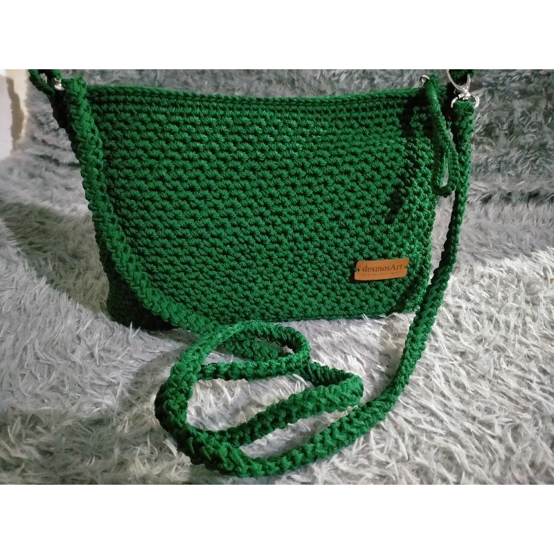 TAS SELEMPANG RAJUT WANITA, TAS SELEMPANG HIJAU BOTOL