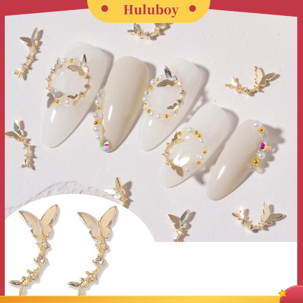 Huluboy Huluboy♡ 2pcs / Set Ornamen Kupu-Kupu Mini 3D Efek Kilau Untuk Manicure