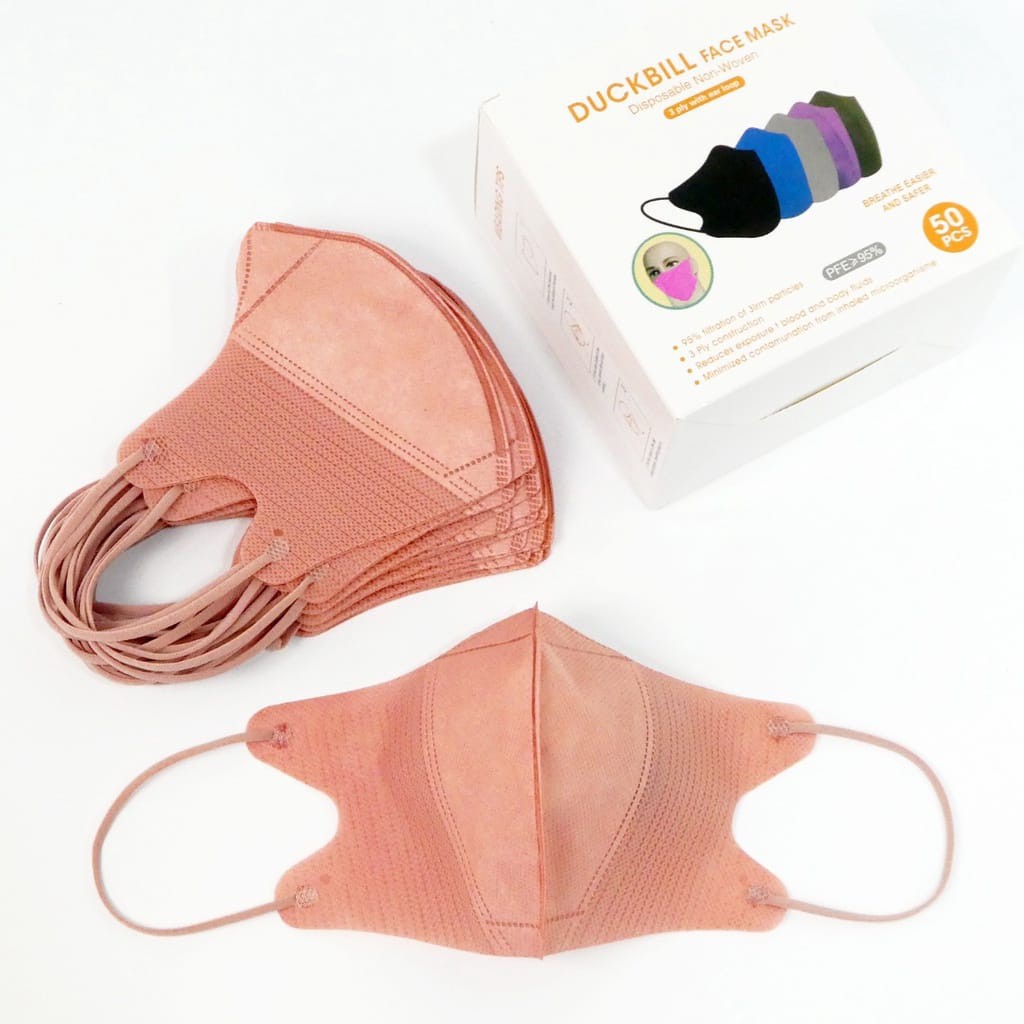 MASKER DUCKBILL HIJAB EARLOOP 3PLY /DUCKBILL HIJAB KEREN GARIS/DUCKBILL EARLOOP-Dusty Pink Earloop