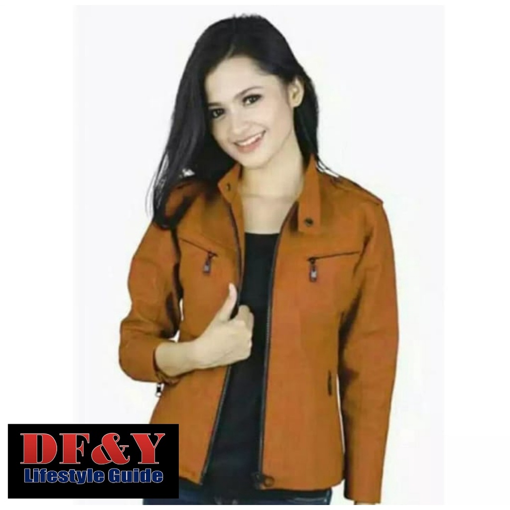 Yarrafa Jaket Kulit Wanita Simple JKW 04 Coklat Tan / Jaket Kulit Wanita Casual DF&Y / Jaket Kulit W