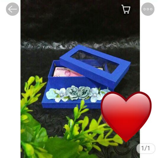 Kotak uang biru elektrik dengan hiasan bunga depan/kotak seserahan