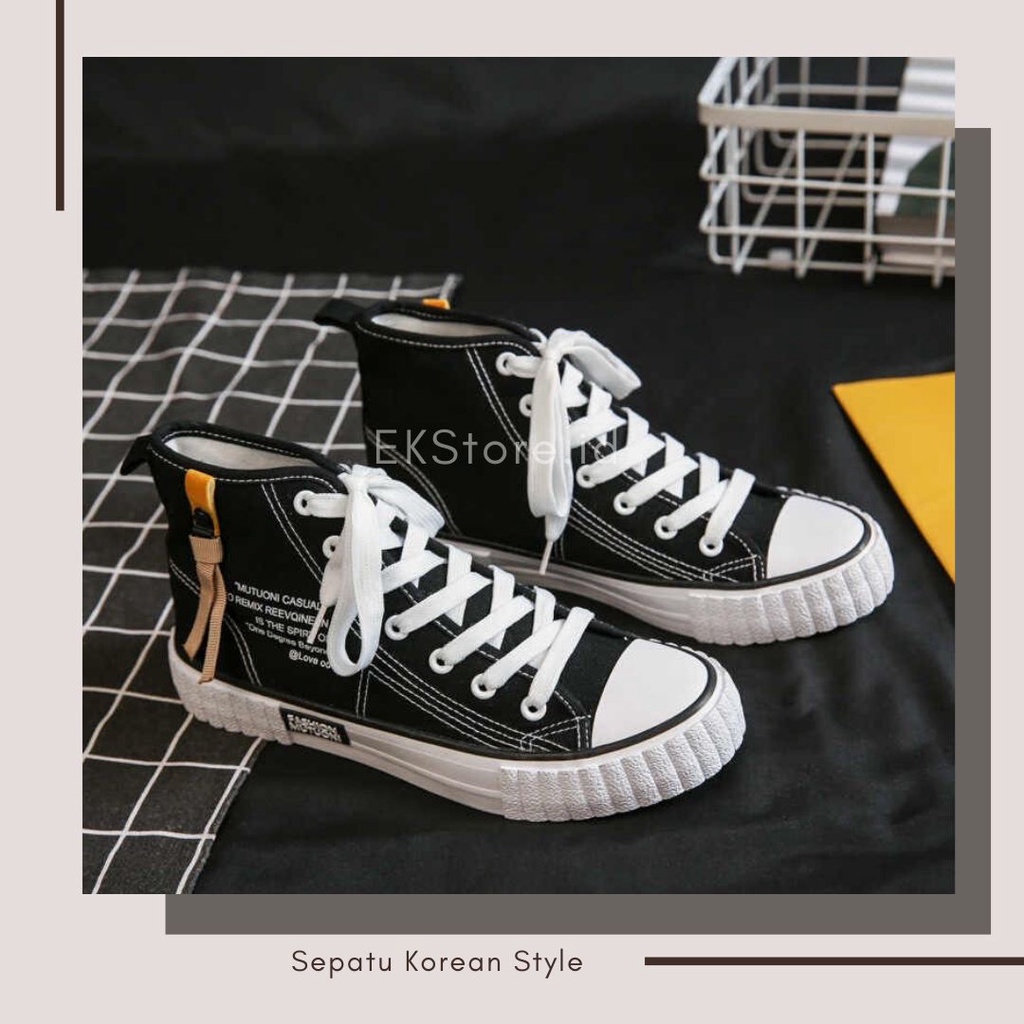 (EKSLUSIVE) Sepatu Sneakers Canvas Wanita Import Korea Fashion Mutuoni Hightop/ Sepatu Santai FREE BOX