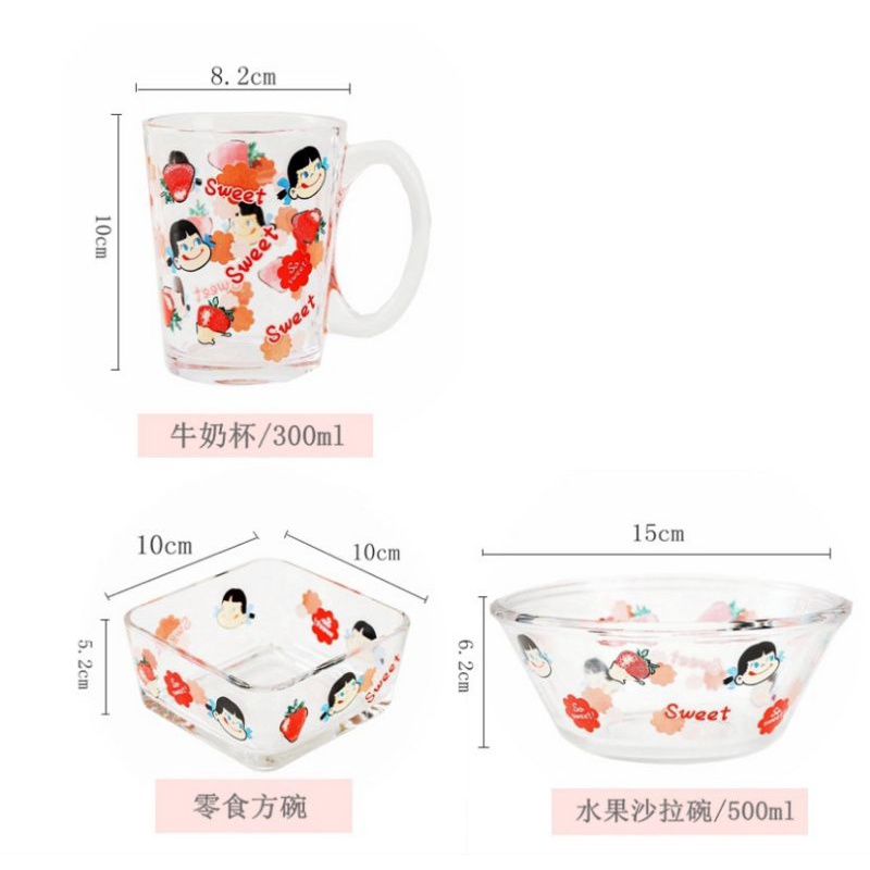 Ready Gelas Bening Cangkir kaca Fujiya Peko Jepang mug bowl peko mangkok lucu peko chan