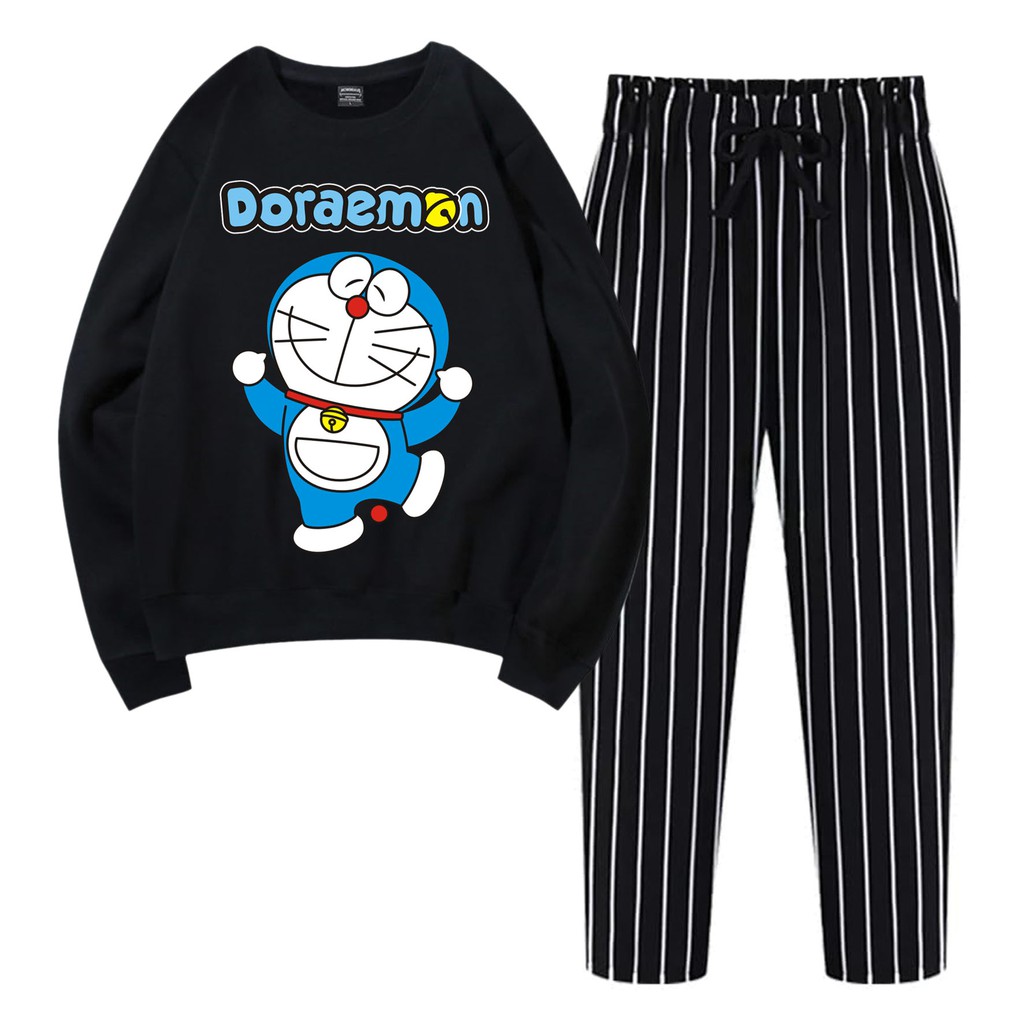 BESS - Baju Setelan Wanita Murah / Setelan Sweater + Celana Salur Hitam - DORA DANCE