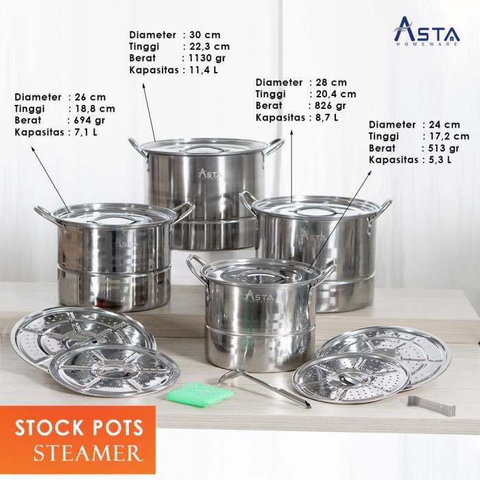 Panci Kukusan Stainless 4pc Pot Sets 24 - 30cm Asta Stock Pot Steamer