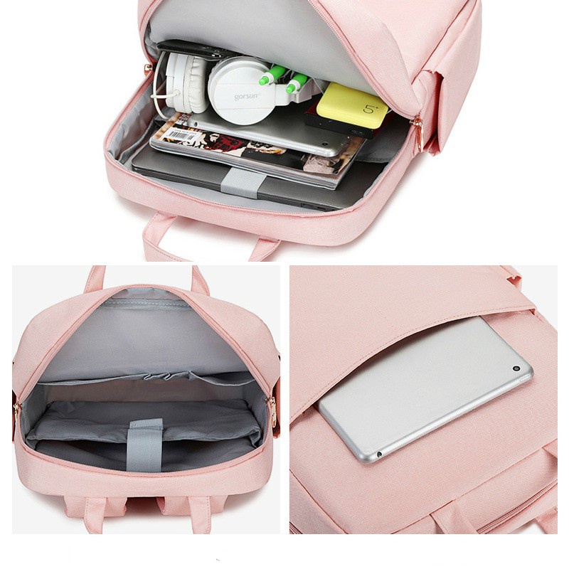 SmallLee Kesederhanaan Macaron Pink Tas Laptop 13 14 15.6 Inch Ransel Tas Sekolah untuk Wanita Tahan Air Tahan Guncangan Ransel