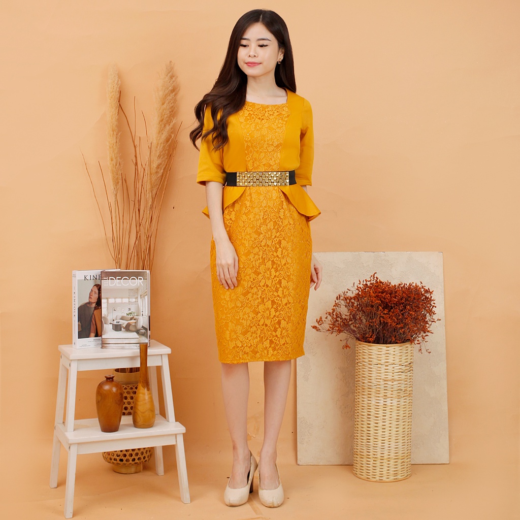 Kathryn collection #153, DRES MEDIUM SPAN SCUBA IMPORT PREMIUM KOMBINASI BRUKAT GLITER FREE BELT