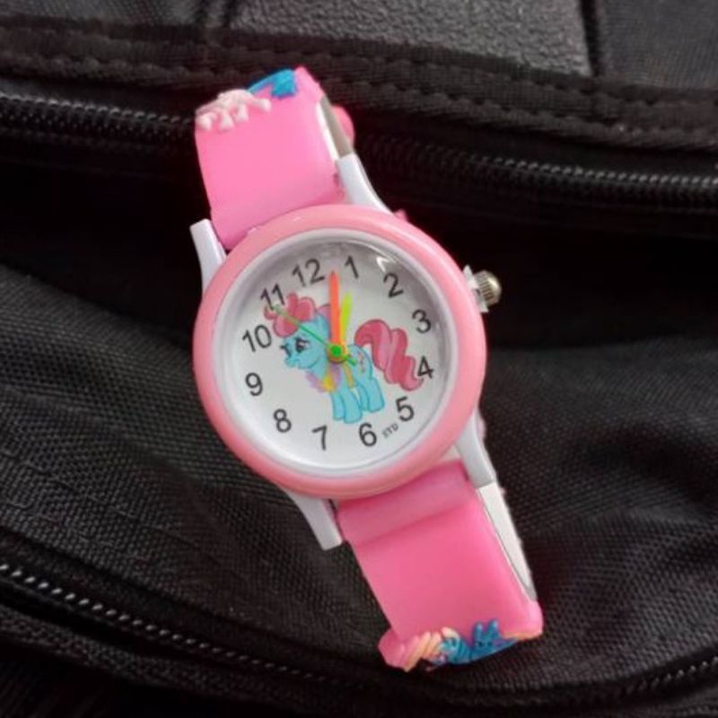 (Cod)Jam Tangan Wanita Anak&quot; Timbul Ponny Strap Rubber/Karet(Dikirim Jakarta)