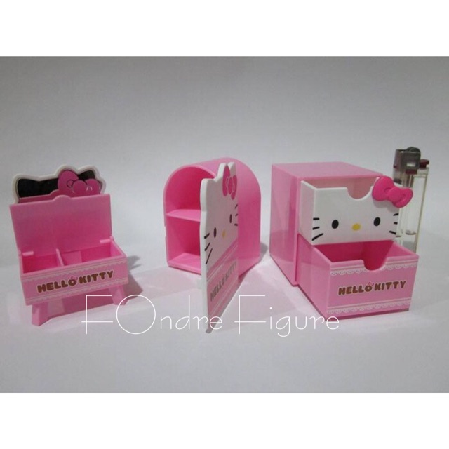 REMENT HELLO KITTY ROOM FURNITURE INTERIOR DESIGN MINIATURE MEJA RIAS LEMARI LACI SET