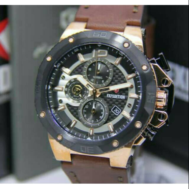 JAM TANGAN PRIA EXPEDITION 6751 COWOK KULIT ROSEGOLD BLACK ORIGINAL