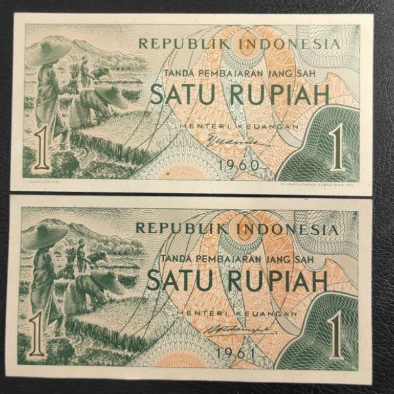 UANG KUNO SET EMISI LENGKAP Rp 1 SANDANG PANGAN 1960 &amp; 1961 GRESS