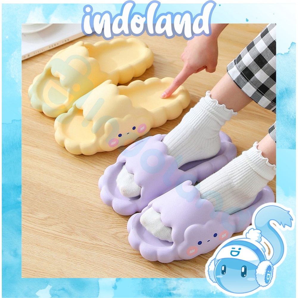 ☀ INDOLAND ☀ Sandal Slop Jelly Korea Wanita Awan Cloud Tebal Empuk Lucu Cantik Elegant Best Seller Import R796