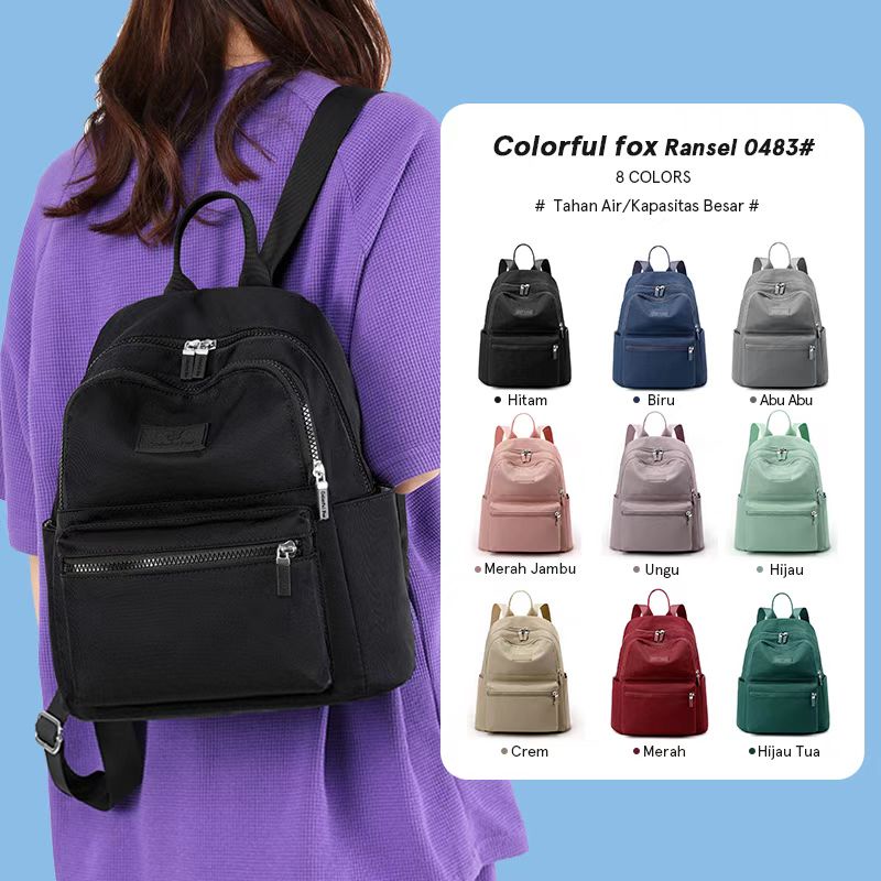 COLORFUL FOX laptop 0483 Backpack Tas Ransel Sekolah Wanita nilon Anti Air Tas Selempang Wanita  Tas original