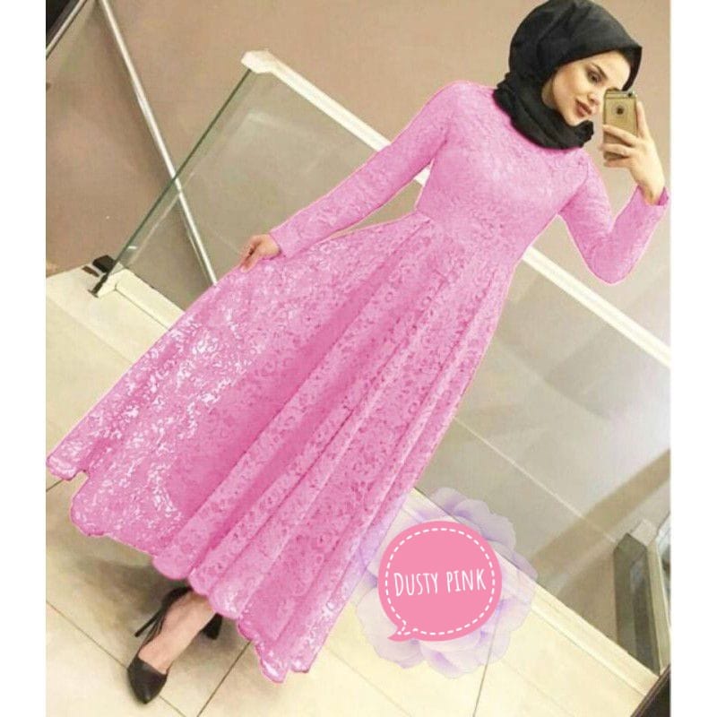 BJ - Maxi YUNI Wanita Bahan Brukat Tulang Corneli - Size M L XL XXL - Gamis Dress Pesta Kondangan - Fashion Muslim