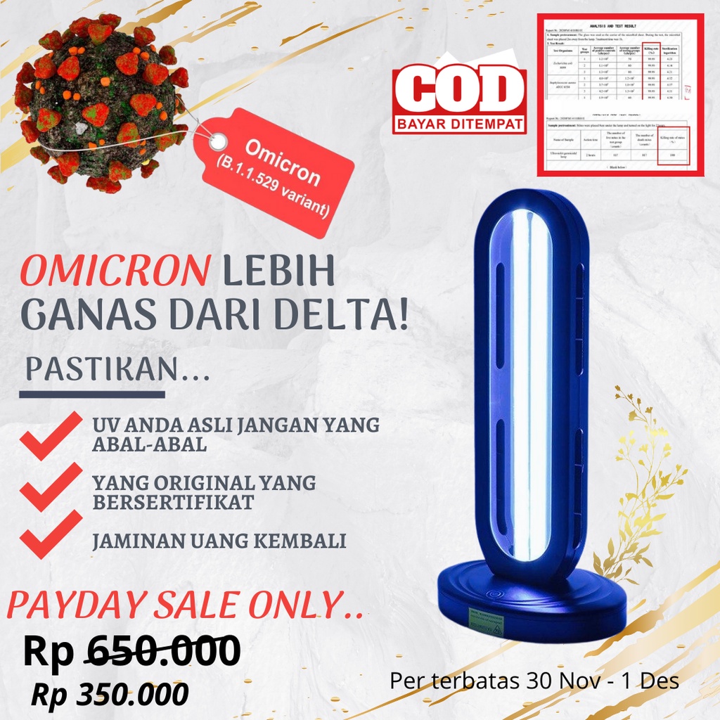 LAMPU UV STERILIZER RUANGAN UV LAMP UV LIGHT OZONE ANTI VIRUS COVID