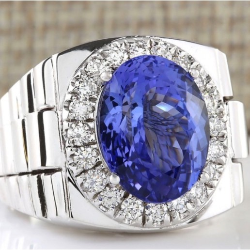 SEUSUK Cincin Pria Hias Batu Safir Biru Model Klasik untuk Pesta Pernikahan/Cocktail