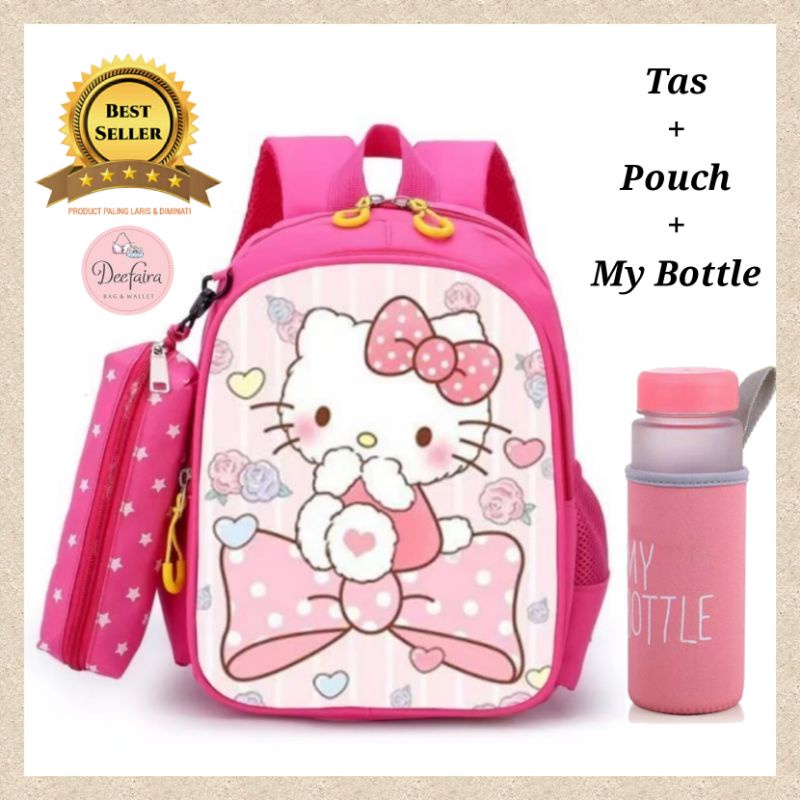 Tas Sekolah Anak PAUD TK Backpack Doraemon Hello Kitty Plus Botol Karakter Keren