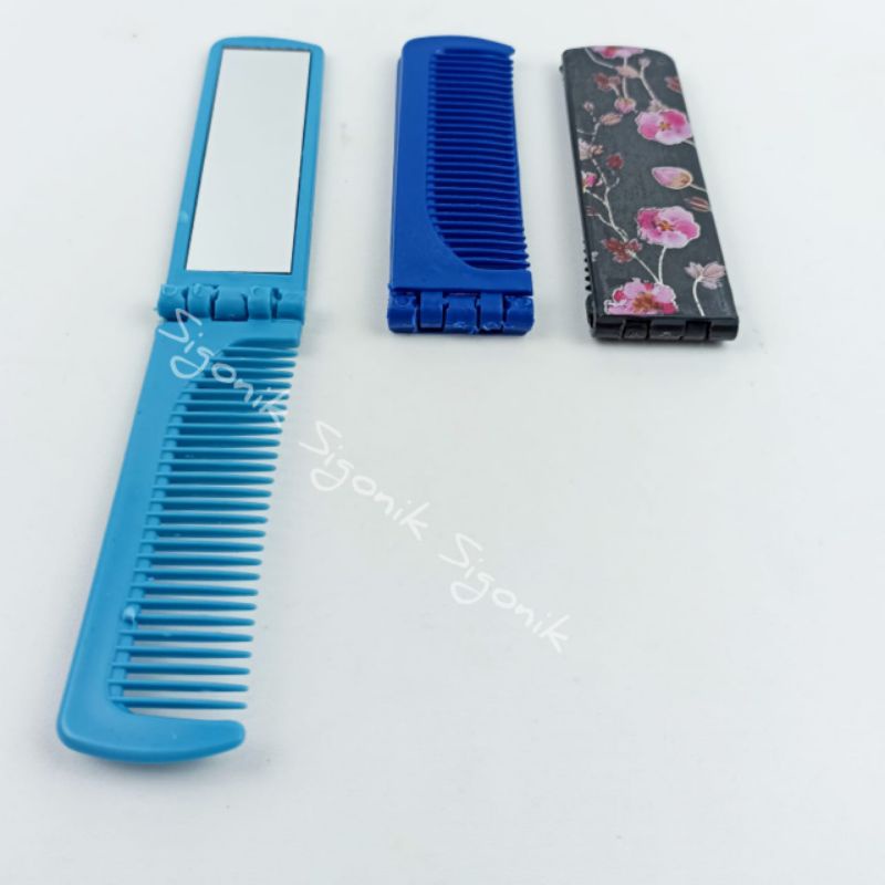 1 pcs Sisir Cermin Kaca LIPAT Plastik Souvenir Aksesoris Kecil Buka Tutup Rambut Simple Katong Saku Dompet Tas Sigonik